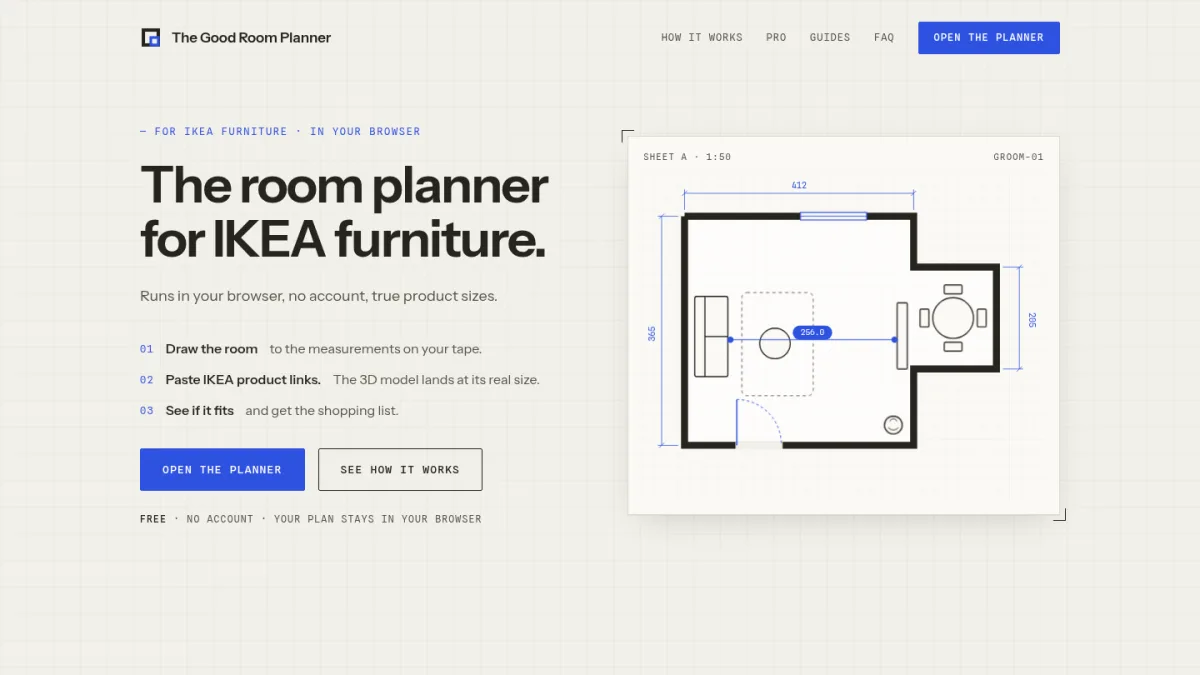 The Good Room Planner website preview